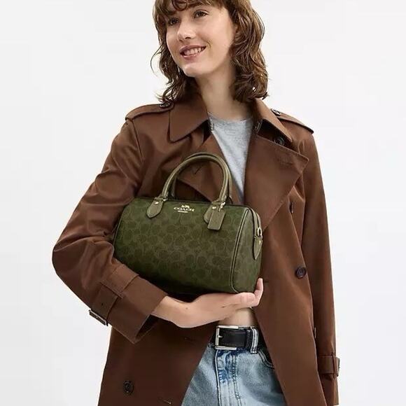 NWT Coach Rowan Satchel Bag In Signature Canvas CV961 Gold/Olive - Picture 10 of 10